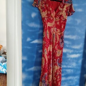 Elegant Red Paisley Silk Dress New